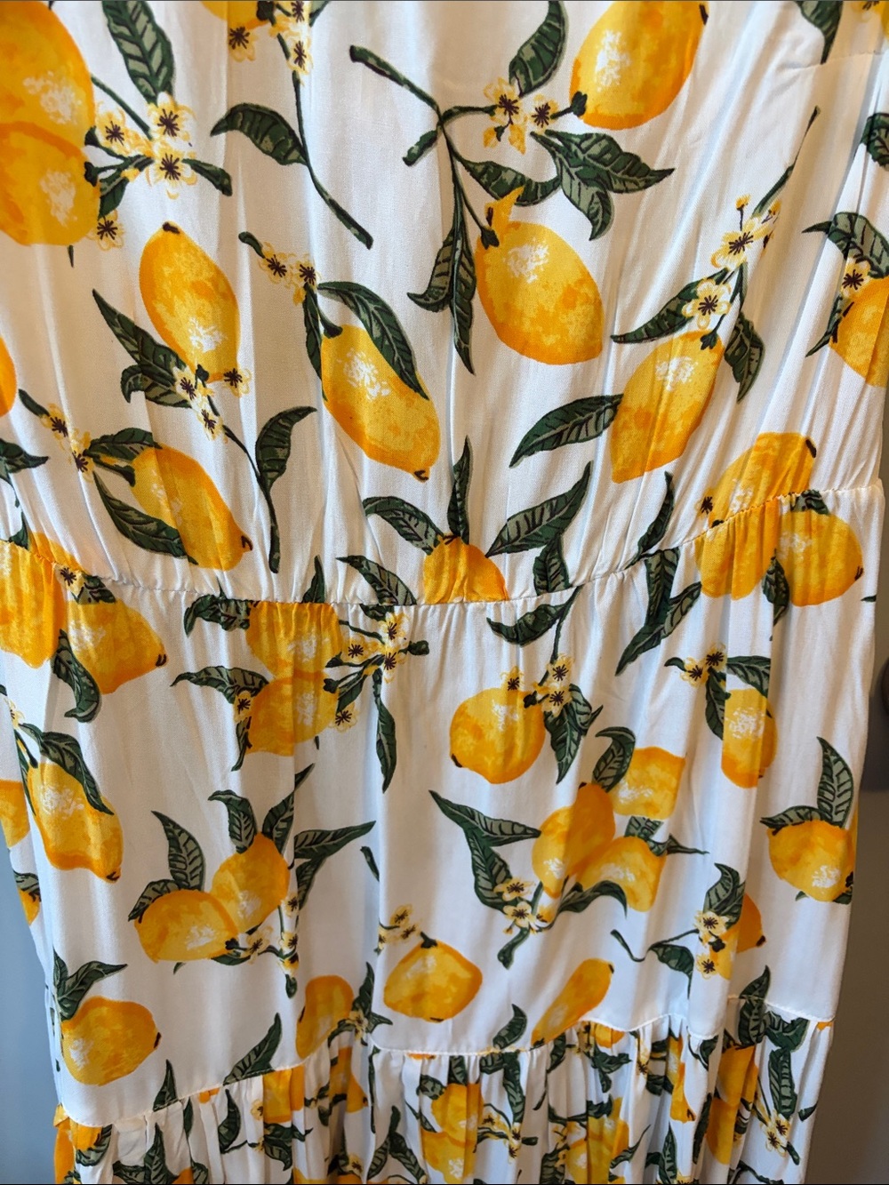 NWT New York & Company White Maxi Dress with Yellow Lemon Print - Picture 5 of 8